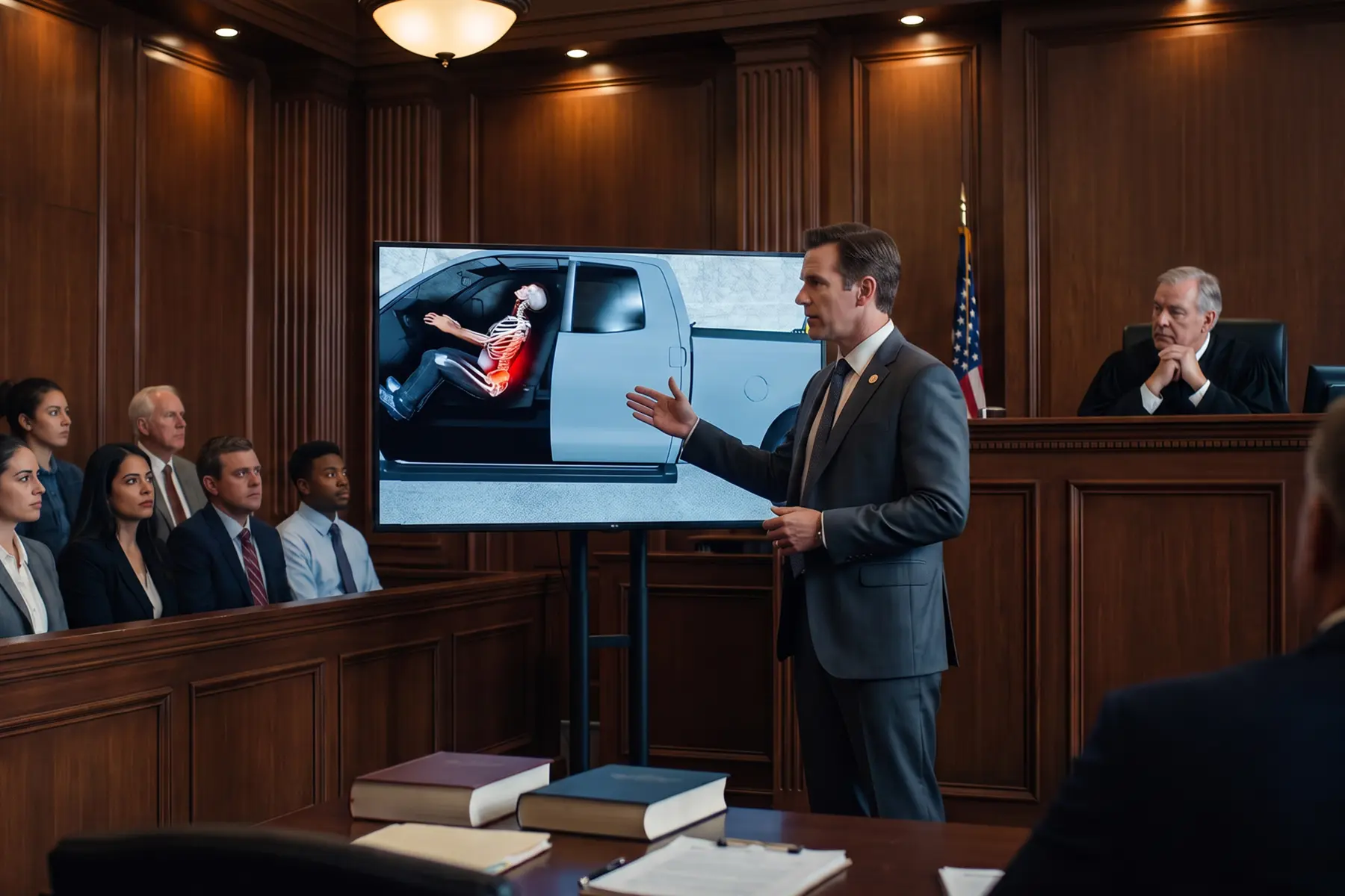 Trial attorney presenting an accident reconstruction in court